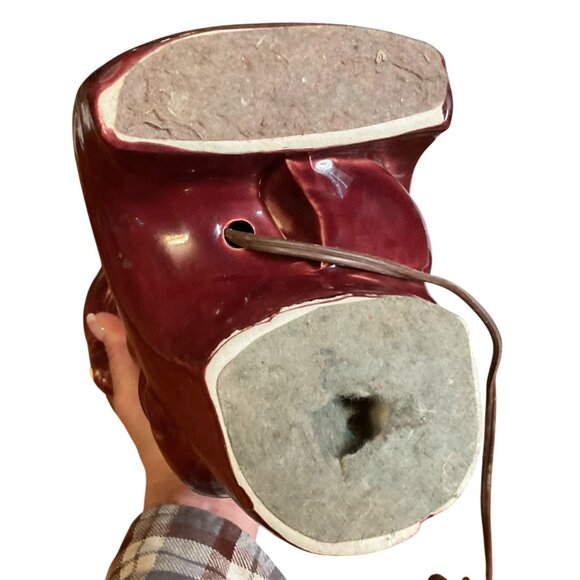 Vintage Red Ceramic Table Lamp With Leaf Design Tested Working 28"H x 9"W - Picture 7 of 7